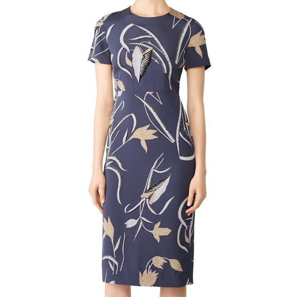Diane Von Furstenberg| Stunning Blue Tan Silk Blend Floral Midi Dress Sz 0 - Picture 2 of 9